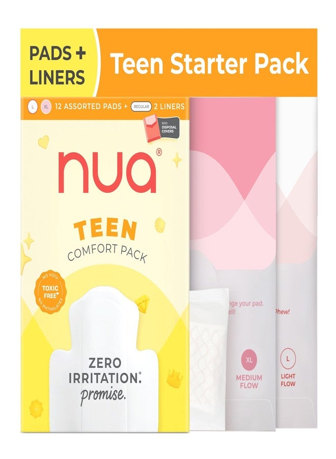 Nua Teen Comfort Sanitary Pads for Teens | Sanitary Pads and Panty Liners | Zero Irritation Promise | 4x Comfort | 100% Toxic-free | Starter Pack for Teens | 14 Count (12 Pads + 2 Liners) - Image 1